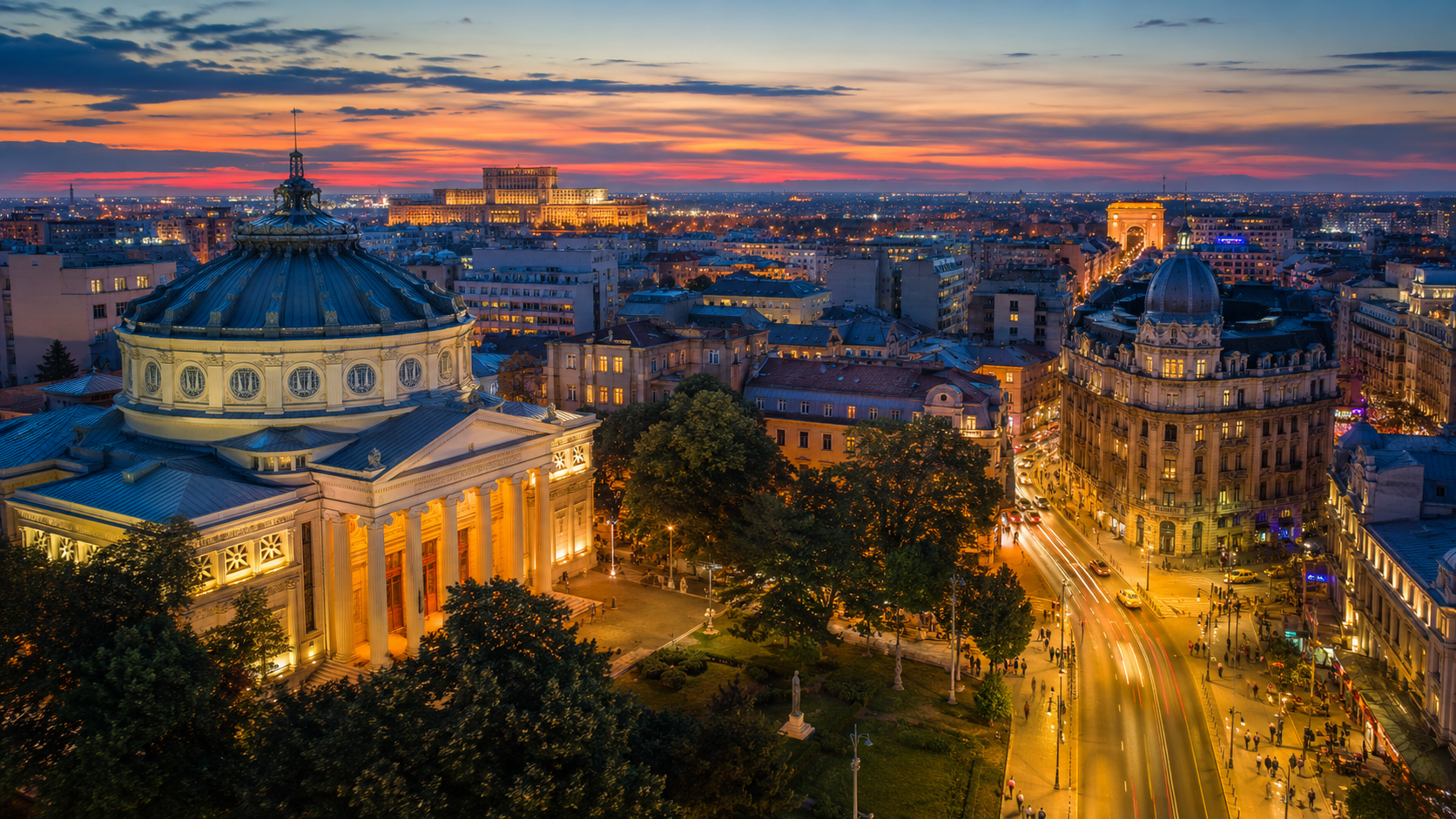 Bucureștiul în amurg — Ateneul Român și centrul orașului